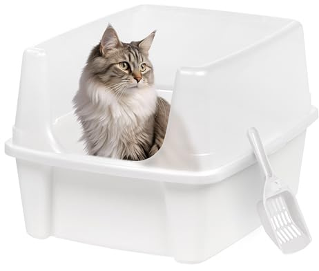 Iris Ohyama Katzenklo mit Schaufel, bis 7 kg, Weiß, offen, ohne Deckel, Katzentoilette, hoher Abnehmbarer Rand, Für große Katzen, Kätzchen, Toilet, XXL Toilette, BPA-frei, Cat Litter Box, CLH-12