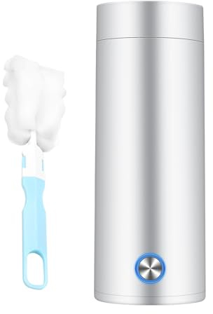 Mkitnvy Tragbarer Wasserkocher Elektrisch Reisewasserkocher,400ml Reise-Elektrisch-Wasserkocher,Mini Camping,3 in 1 Mini-Thermoskanne 304 Edelstahl-Liner,für die Zubereitung von Tee, Kaffee Babymilch