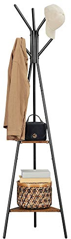 VASAGLE Garderobenständer in Baumform, Kleiderständer, freistehende Garderobe, Industrie-Design, mit 2 Ablagen, für Kleidung, Hüte, Taschen, vintagebraun-schwarz RCR16BXV1