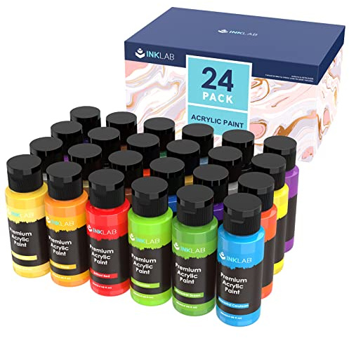 INK LAB Acrylfarben Set 24 x 60 ml, Acrylfarbe, Wasserdichte und lichtbeständige acrylic paints, Schnelltrocknend für Papier, Holz, Leinwand, Stoffe, Ideal für Anfänger und Profis