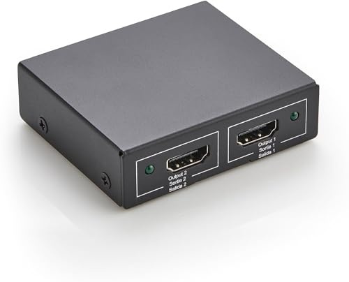 Amazon Basics HDMI-Splitter, 1 Eingang, 2 Ausgänge, 4K@30Hz für Zwei Monitore, PC, Laptops, DVD-Player, Xbox, Roku, Chromecast, mit 1m USB-Kabel USB-A auf Gleichstrom, nur Spiegelung, Schwarz