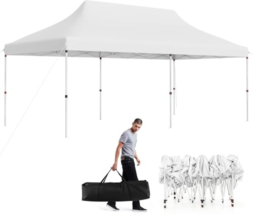 COSTWAY Pavillon 3x6m, Pop up Faltpavillon höhenverstellbar mit Tragetasche, Gartenpavillon Wasserdicht Stabil Winterfest, UV-Schutz 50+, Partyzelt,für Garten, Hochzeit, Party (Weiß)