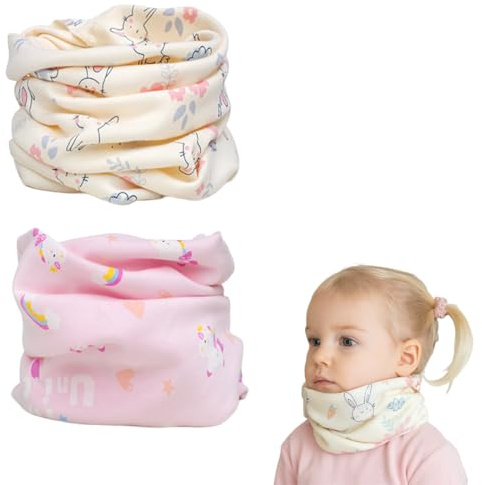 KEWUF 2 Stück Loop Schal Kinder, schlauchschal kinder, Loop Schal Halstuch Jungen Mädchen Baumwolle Schlauchschal Nackenwärmer Multifunktionstuch für Winter, Frühling, Herbst - Einhorn + Kaninchen