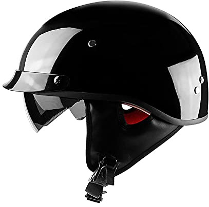 BDTOT Halbschalenhelm Mit ECE Jethelm Retro Visier - Motorrad-Helm Brain-Cap für Cruiser Chopper Roller Moped Scooter