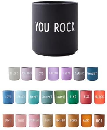 Design Letters Lieblingsbecher YOU ROCK Schwarz – Tasse mit Spruch ohne Henkel, 250 ml Kaffeebecher aus Porzellan – Abschiedsgeschenk Kollegen, Mutmacher Geschenk für beste Freundin