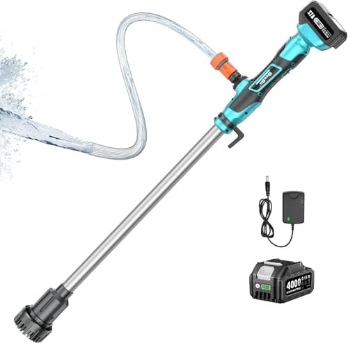 SeeSii Akku Regenfasspumpe Wasserpumpe,4000 mAh 21V Akku & Ladegerät Inklusive,720 GPH,32 FT Förderhöhe,Tragbare Sumpfpumpe mit 3/4 Auslass für Pool/Garten/Teich/Wohnmobil/Boot