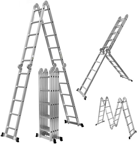 𝐂𝐑𝐀𝐅𝐓𝐅𝐔𝐋𝐋 Aluminium Mehrzweckleiter CF-104A | 𝟑 𝐉𝐀𝐇𝐑𝐄 𝐆𝐀𝐑𝐀𝐍𝐓𝐈𝐄 - 6in1 Multifunktionsleiter - 20 Sprossen - 576 cm Leiter - Gelenkleiter - Leitergerüst (Silber 4x5 Sprossen)