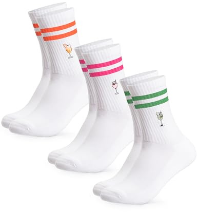 Occulto Damen & Herren Motiv Tennissocken mit Streifen 3er Pack (Modell: Summer), Statement Tennis Socken Drinks 39-42