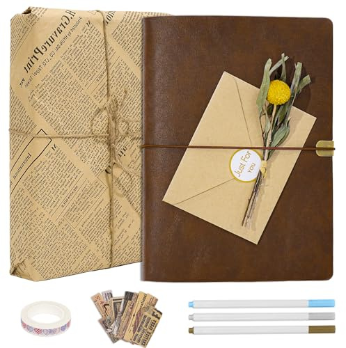 Vienrose Selbstgestalten Fotoalbum Scrapbook Album Foto, 30 Blatt 60 Seiten | Braun, Kraftpapier 3-Ring-Ringbuch mit Vintage-Kunstleder, für Gästebuch Hochzeit, Jahrestag, Geburtstag Geschenk