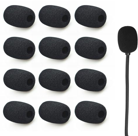AQSQWQ 12 Stück Ersatz-Windschutz für Mikrofon und Headset aus Schaumstoff, Mic Abdeckung, Mini-Headset Windschutzscheibe für Unterricht, Bühnenperformance, Treffen