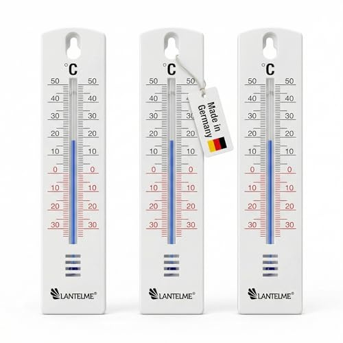 Lantelme 3er Set Außenthermometer Analog 20cm | wetterfest für Innen und Außen Garten Balkon Terrasse | Temperaturbereich -34 bis +50 °C | Kunststoff Weiß | Deutsche Herstellung