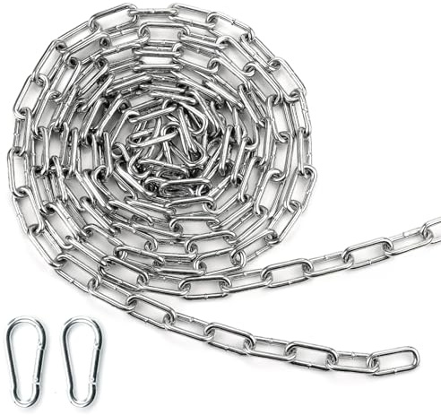Mbsomnus Gliederkette Meterware mit Karabiner 3M Φ3 mm Metall Ketten Stahlkette Verzinkte Kette Meterware Rundstahlkette Schwere Ketten für Wäscheleine Hundekette Schaukeln Hängesessel Stahl