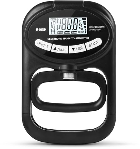 OSDUE 264lb/120kg Digitaler Handkraftmessgerät, Hand Dynamometer Schwarz, Elektronischer Griffkraft Messer, Griffkraftmessgerät, Grip Strength Trainer Kraftmesser mit USB-Ladekabel