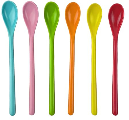6 Stück Eierlöffel,Plastiklöffel,Eierlöffel Kunststoff,Bunt Lang Plastik,Lange Kunststofflöffel,Kaffeelöffel Langem mit Groß Joghurtlöffel,Bunte Eislöffel Griff,Mehrweg 19 cm Suppenlöffel Trinklöffel