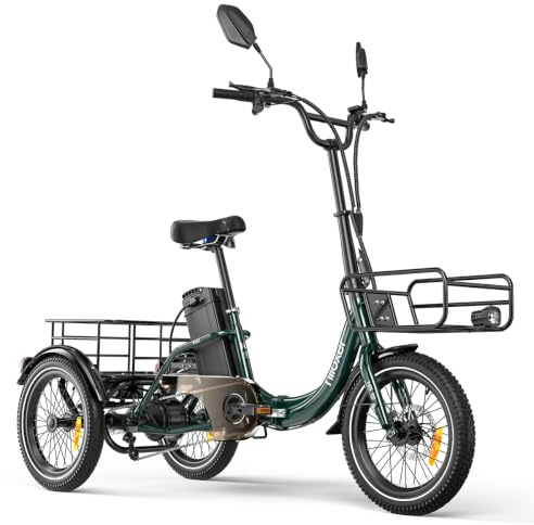 cysum Elektro Dreirad für Erwachsene, faltbares 16 Zoll Dreirad E-Bike Herren Damen, 48V 23Ah Akku, Reichweite bis zu 100 km, Cargo Elektrofahrräder, Tragfähigkeit 150 kg