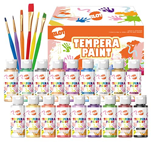 BLOT Temperafarben Kinder 18 Farben Waschbare Farben für Kinder Bastel Plakatfarbe mit Glitter Fluoreszierenden Metallic für Kunst Malen