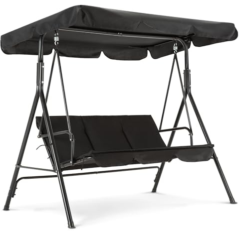 M MCombo 3-Sitzer Hollywoodschaukel, Gartenschaukel mit Verstellbares Sonnendach, Schaukelbank Outdoor, Gartenliege Wetterfest, 114 x 170 x 155 cm, Schwarz 8003