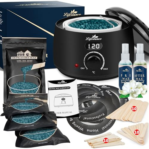 Lifestance Waxing Set Professionell, Wachswärmer Wachs Haarentfernung mit 400g Wax, 20 Wachsstäbchen, 10 Augenbrauen Stäbchen, ein Vor- und Nachbehandlungslosion, 5 Papierringe