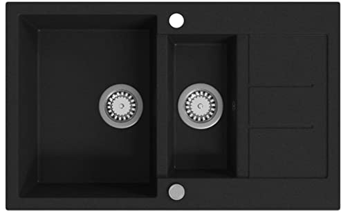 vidaXL Granitspüle Doppelbecken Schwarz Spülbecken Einbauspüle Küchenspüle