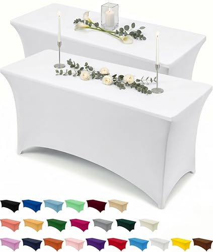 Utopia Kitchen Spandex Tischdecke 2er-Pack [6FT, Weiß] Enge, Passgenaue, Waschbar und Faltenfrei Tischdecke Outdoor für Veranstaltung, Hochzeit, Bankett & Partys [183Lx76Wx76H] cm