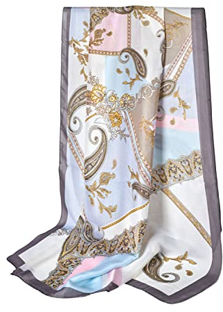 GLORIS Damen schal fein seidig groß 180 x 90 cm HellBlau-Grau mit Paisley Prints. Halstuch Tuch für Frauen. Kopftuch Halstuch Schal. Seidenschal Elegante