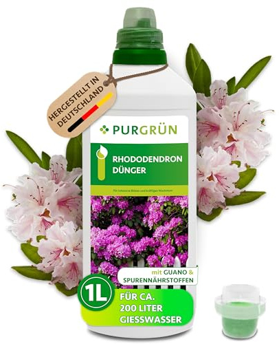 Purgrün® Rhododendrondünger 1 Liter – Wunderelixier für Farbexplosion & Vitalität – Organisch-mineralische Rezeptur – Premium-Flüssigdünger mit Spurennährstoffen – NPK 8+8+6 – Mit Guano & Aqua Plus