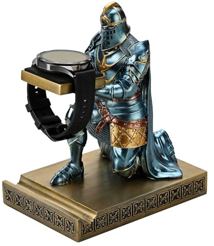 HDMbigmi King's Guard Uhrenständer für Brillen, Schmuck, Armband, Halskette, Tablett, Türme, Kunstharz, Stifthalter, Krieger, Ritter, Handy-Ständer für Büro und Zuhause (blau)