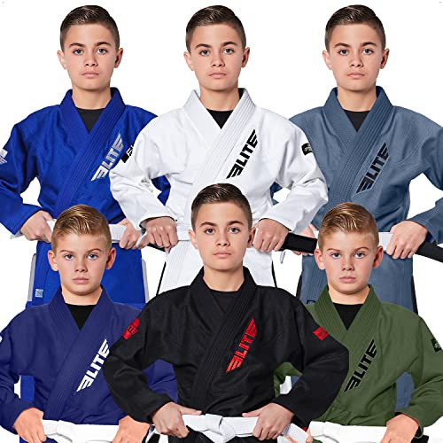 Elite Sports IBJJF Ultra Light BJJ Brazilian Jiu Jitsu Gi für Kinder mit sanforisiertem Stoff und kostenlosem Gürtel