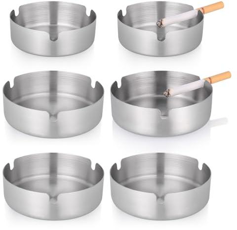Huiguli 6 Stück Edelstahl Aschenbecher, Tischplatte Aschenbecher, Moderne Tragbarer Aschenbecher, Tragbare Runde Ascher für Balkon Home Office Innenraum Draußen, Silber(10cm/8cm)
