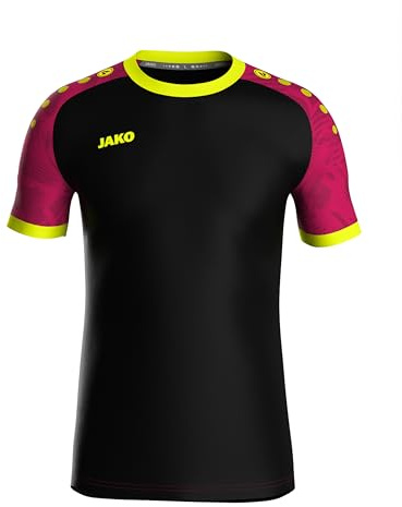 JAKO Iconic Trikot Kinder Schwarz, Pink, Neongelb, Gr. 152 - Nachhaltiges Sport Shirt Kurzarm aus 100% recyceltem Polyester, Feuchtigkeitstransportierend