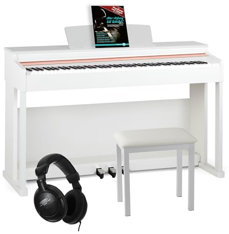 McGrey DP-19 WM E-Piano Set - 88 gewichtete Tasten mit Hammermechanik und Anschlagdynamik - 8 Klänge - Tastaturabdeckung - inkl. Klavierbank, Kopfhörer und Klavierschule - Weiß matt