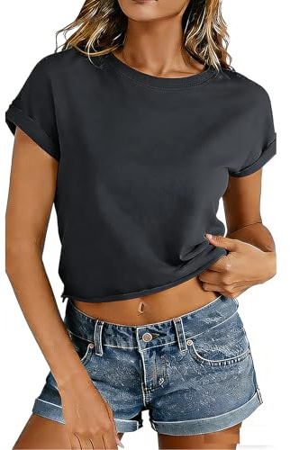 Eniloyal Crop Tops Damen Tshirt Sommer Bauchfreies Sport Shirt Kurzarm Oberteil Locker Lässig