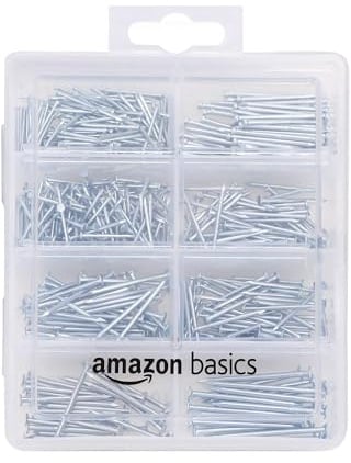 Amazon Basics Nagel-Set, mit Senkkopf-Nägeln, Drahtstiften, gewöhnlichen Nägeln, Drahtnägeln und Bilderrahmen-Nägeln, 550 Stück