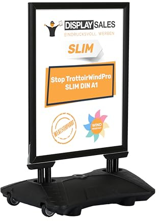 DISPLAY SALES Plakatständer WindPro® SLIM | Kundenstopper OUTDOOR in DIN A1 | Plakataufsteller A1 wetterfest in schwarz | Aufsteller Werbung beidseitig nutzbar für 2 Plakate