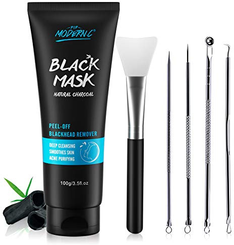 Mitesser-Entfernungsmaske, Peel-Off-Maske, Bambuskohle-Schwarzmaske zum Entfernen von Mitessern, Nasenmaske, Hautreinigung zum Entfernen von Akne-Mitessern, Mitesser-Entfernungsset und Maskenbürste