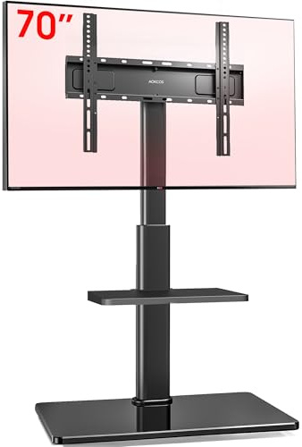 AOKCOS TV Ständer TV Bodenständer für 32-70 Zoll Fernseher bis zu 40 KG, TV Standfuß mit 2 Stufigen Ablagen, Fernsehstand Höhenverstellbar Schwenkbar Neigbar, Max. VESA 400x400mm (Schwarz)