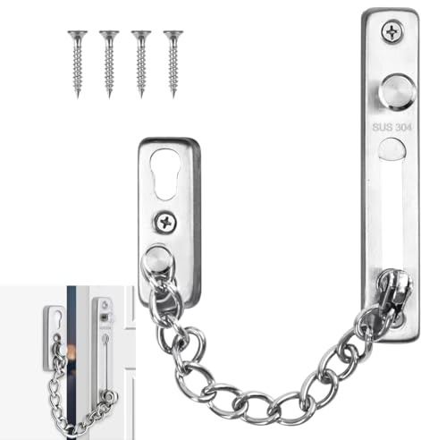 Tür Sicherheitskette,Türkette,Tür Kettenschloss aus Edelstahl 304,Türkettenschloss mit Schraube,Türketten-Sicherheitsschloss für Haus,Hotel,Innentüren und Fenster (Silber)