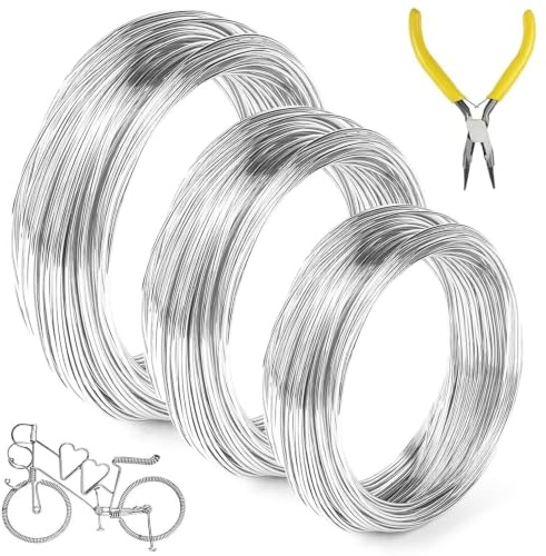 Basteldraht, 3 Rollen Aluminium-Draht, 0,8 mm, 1,0 mm, 1,5 mm(10 m/Rolle) | Schmuckdraht, Flexibler Metalldraht Silberdraht Bindedraht Mit Zange für Schmuckherstellung Bastelarbeiten