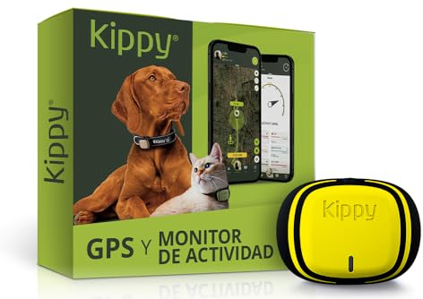 Kippy – GPS Tracker Halsband Evo für Hunde und Katzen – Gesundheits- und Aktivitäts-Tracker – Katze, Hund – Wasserdichter GPS Tracker – Ortungsgerät mit Sofortalarm und Led – Gelb