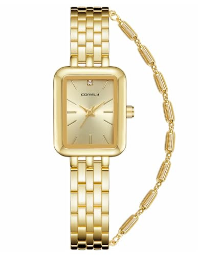 CIVO Gold Damenuhr Edelstahl Armbanduhr: Rechteckige Frauen Uhr Analog Quarz - Klein Armbanduhr Damen Vintage Klassische