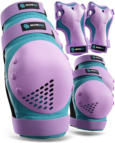SKATEWIZ Knieschoner Kinder Schoner Inliner Kinder - Protektoren - Schützer | Inliner Schoner - Schwarz Weiß, ML - Schützer Set für Inline Skates, Skateboard, Rollschuhe & Scooter - SMASH - Skate
