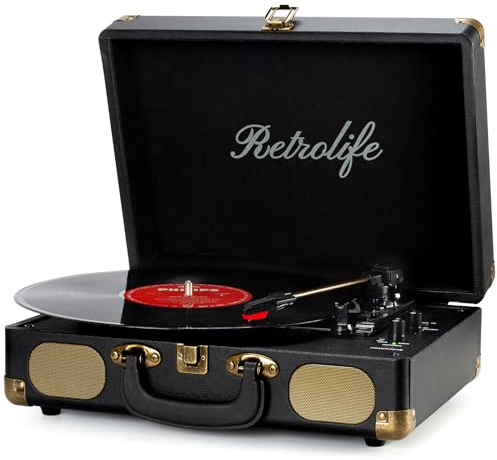 Vinyl Plattenspieler 3-Gang 33/45/78 U/min Bluetooth Koffer Tragbarer Schallplattenspieler mit Riemenantrieb und eingebauten Lautsprechern RCA Line Out AUX in Kopfhöreranschluss Vintage Turntable