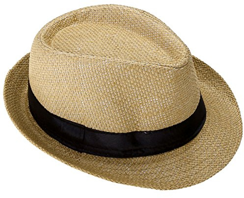 FALETO Kinder Jungen Mädchen Panamahut Sonnenhut Sommerhut Beach Hut Strohhut Jazz Hut (Khaki)