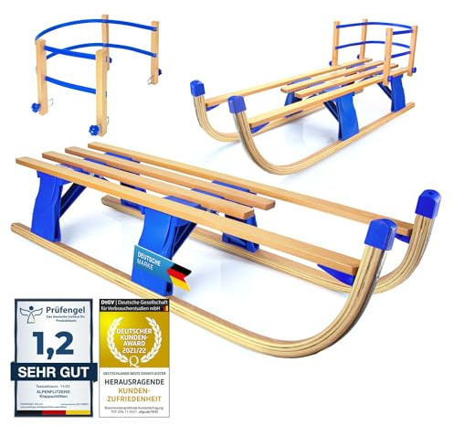 Alpenflitzer® Holzschlitten 110 cm Davoser Rodel Faltbarer Klappbarer Kinderschlitten; Premium Holz-Schlitten aus Buchenholz Klappschlitten (Modell 2025/26)
