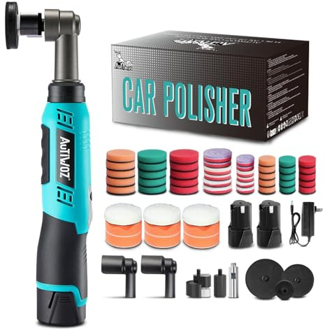 AUTIWOZ Mini Poliermaschine Akku, 25mm/50mm/75mm Akku Polierer für Detailing und Kratzer entfernen, Rotation & Exzentrische Polier, 6 Geschwindigkeiten 2 Pcs 2000mAh Li-Ion-Akkus, mit Polier-Sets