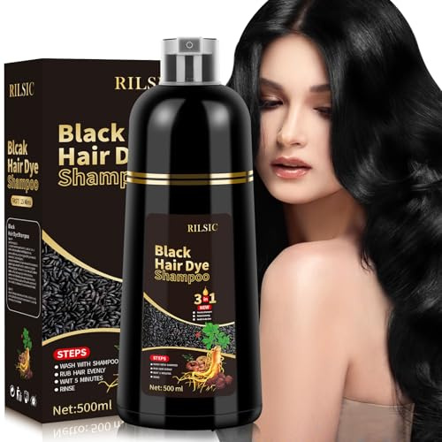Black Hair Dye Shampoo 3in1, Haarfärbeshampoo Schwarz für Graues Haar | Sofort-Haarfarben-Shampoo, Haarfarbe Schwarz Shampoo, Color Shampoo, Hair Colour Farbshampoo Tönungsshampoo für Männer Frauen