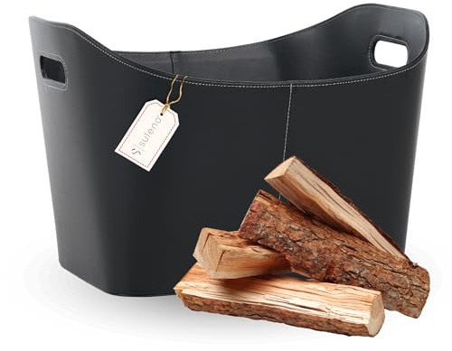 SULENO Holzkorb WEXFORD Brennholzkorb Kunstleder schwarz (XL - 35,5 x 55,0 x 42,5 cm)