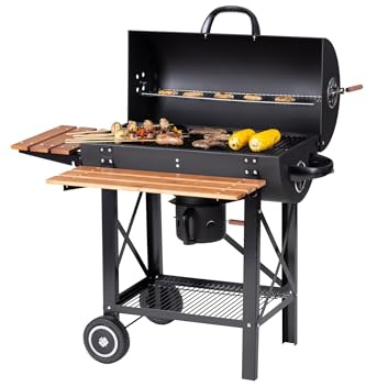 Tarrington House Louisiana Holzkohle-grillwagen mit Rollen und Aschefänger, Abklappbare Beistelltische, hitzebeständiger Griff, schwarz