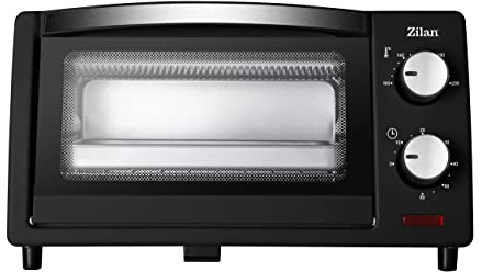 Zilan Elektro-Backofen, 9 l, Doppel-Sicherheitsglas, Timer, 2-teilig, Quarzwiderstand, Krümelplatte, 1 quadratische Platte, verchromtes Grill, 800 W