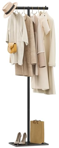 OUTBROS Metall Freistehend Garderobenständer, Jackenständer für Kleidung, Garderobe mit NatüRliche Stabile Felsbasis, 175cm Modern kleiderständer Passend für EingäNge, Korridore, Hallen, Schwarz